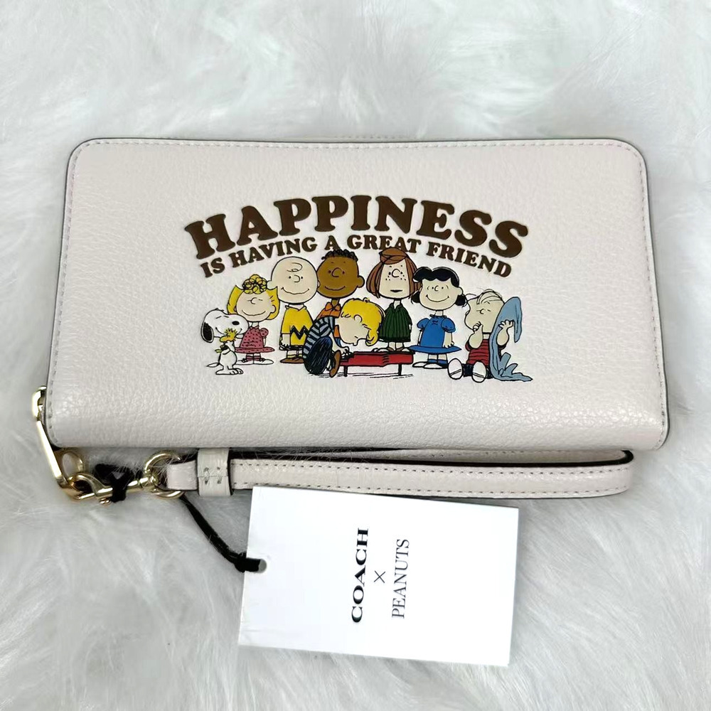 COACH x PEANUTS Long Zip Around Wallet Snoopy and Friends CBN35 Chalk NWT
